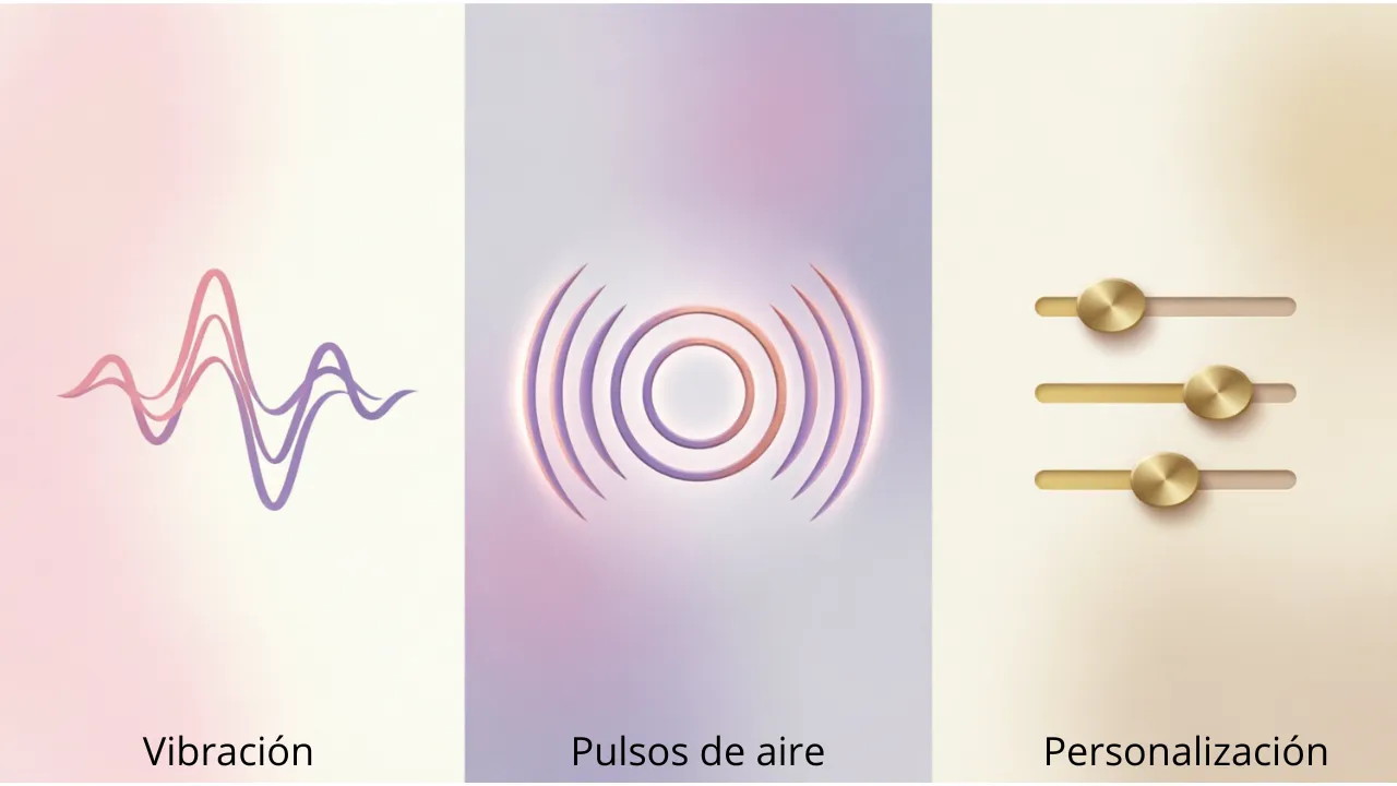 Infografía sobre funcionamiento de vibradores y succionadores duales.