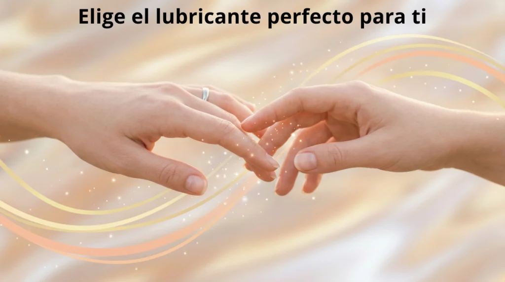 Lubricante íntimos: Manos entrelazadas con efectos gráficos fluidos que representan suavidad y conexión