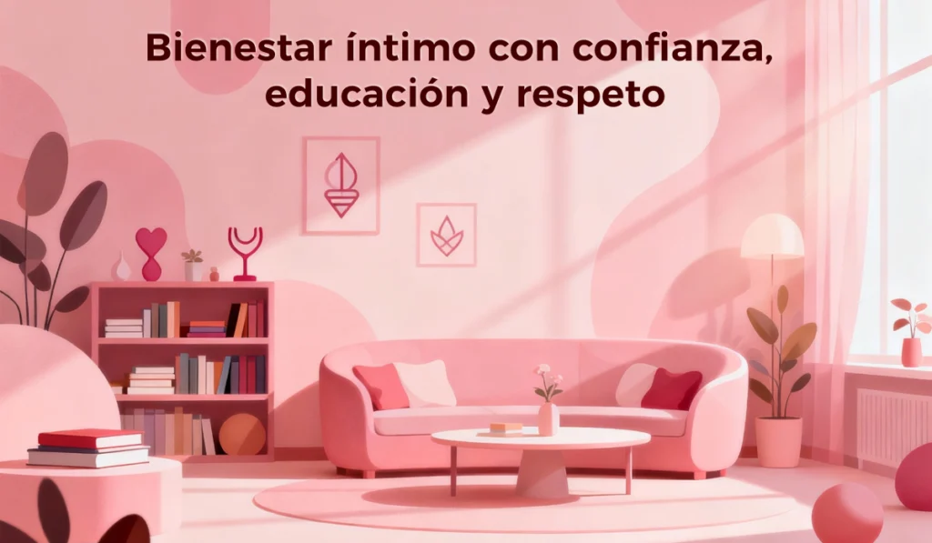 Ambiente conceptual de bienestar y educación sexual en Sexxy Shop.