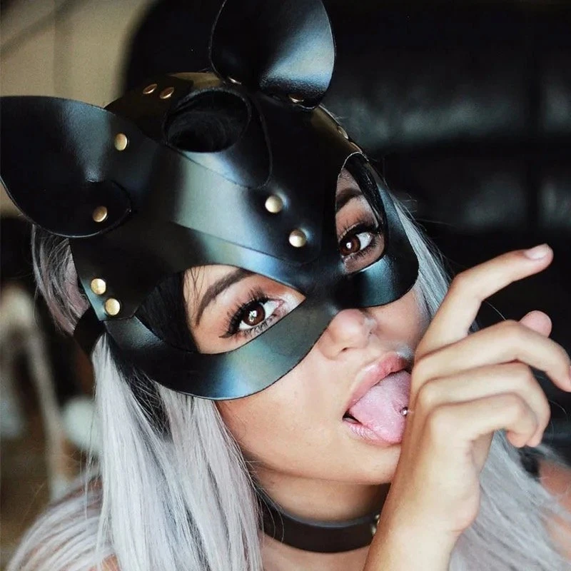 Antifaz Mascara Erótica Gato Bdsm Ecocuero Negro