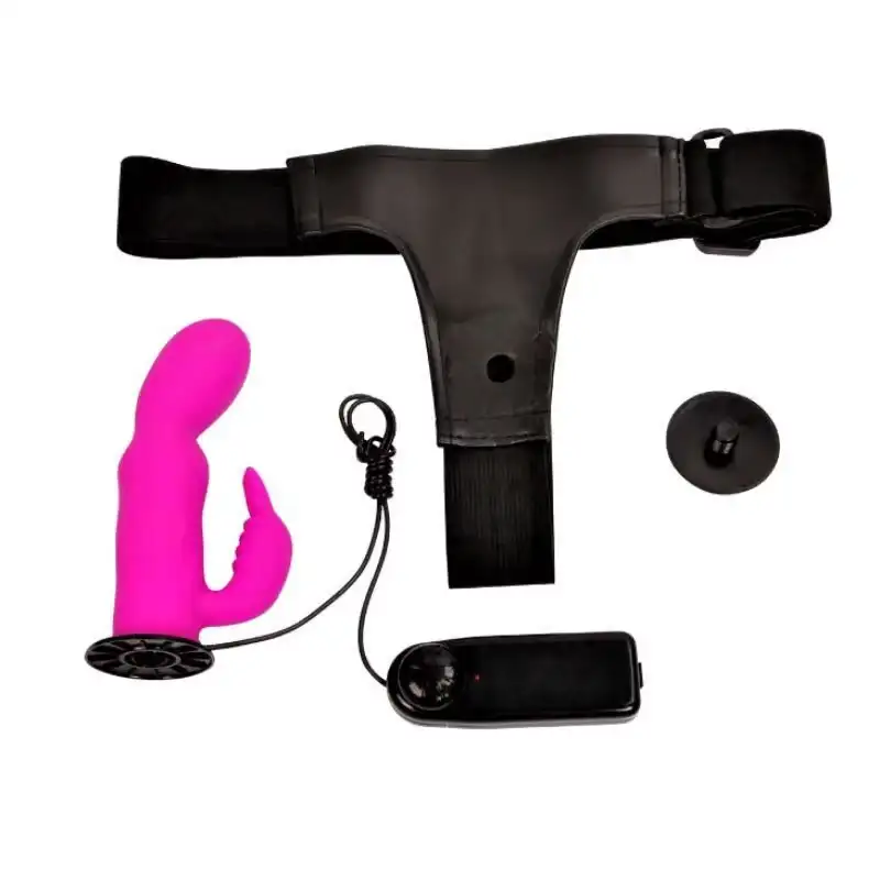 Arnés con Conejo Vibrador Silicona ( Vibración Regulable)
