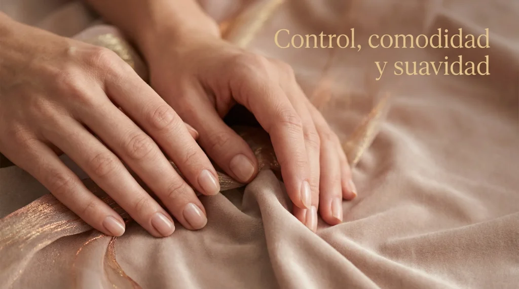 Plug anal de acero talla S: Manos tocándose suavemente con efectos metálicos que representan suavidad y control